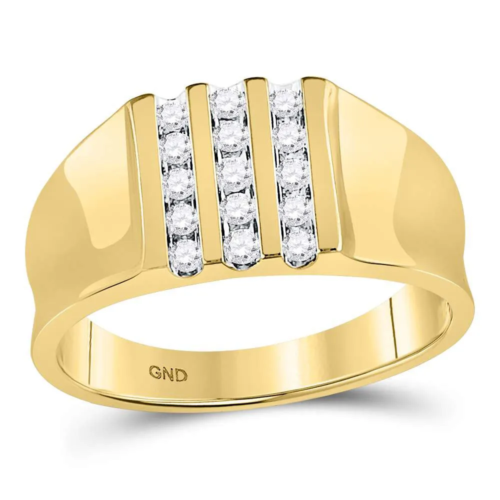 Keene Jewelers 10kt Yellow Gold Mens Round Channel-set Diamond Triple Row Wedding Band Ring 1/4 Cttw