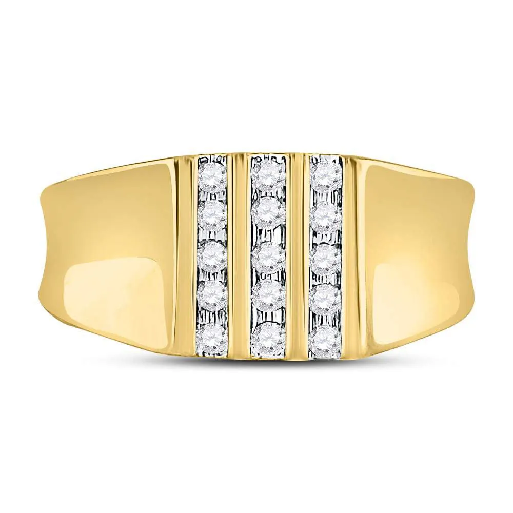 Keene Jewelers 10kt Yellow Gold Mens Round Channel-set Diamond Triple Row Wedding Band Ring 1/4 Cttw