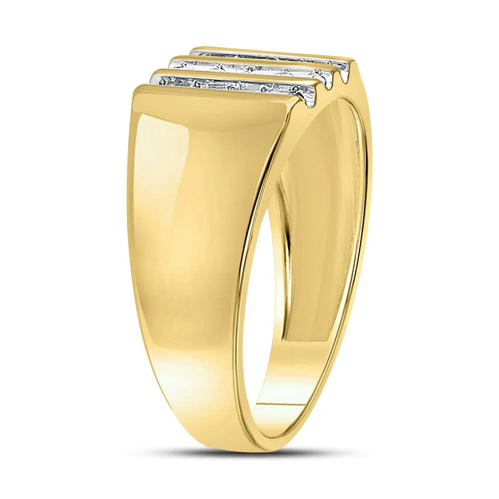 Keene Jewelers 10kt Yellow Gold Mens Round Channel-set Diamond Triple Row Wedding Band Ring 1/4 Cttw