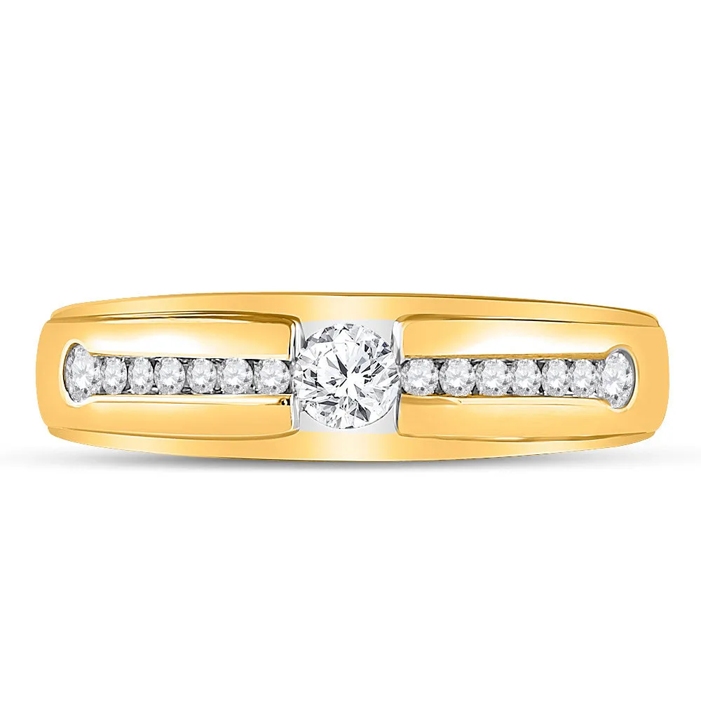 Keene Jewelers 10kt Yellow Gold Mens Round Diamond Solitaire Wedding Ring 1/2 Cttw