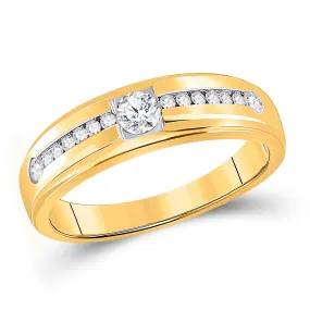 Keene Jewelers 10kt Yellow Gold Mens Round Diamond Solitaire Wedding Ring 1/2 Cttw