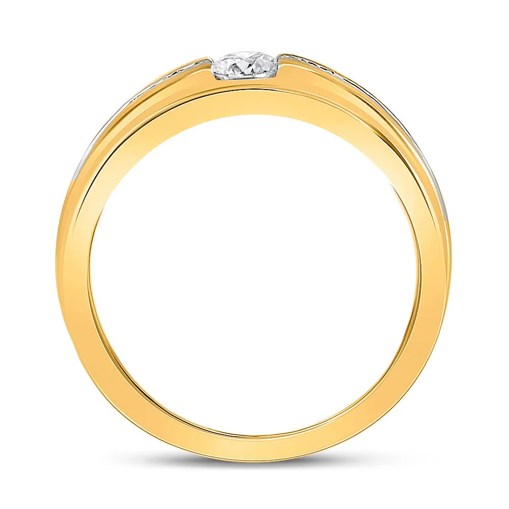 Keene Jewelers 10kt Yellow Gold Mens Round Diamond Solitaire Wedding Ring 1/2 Cttw