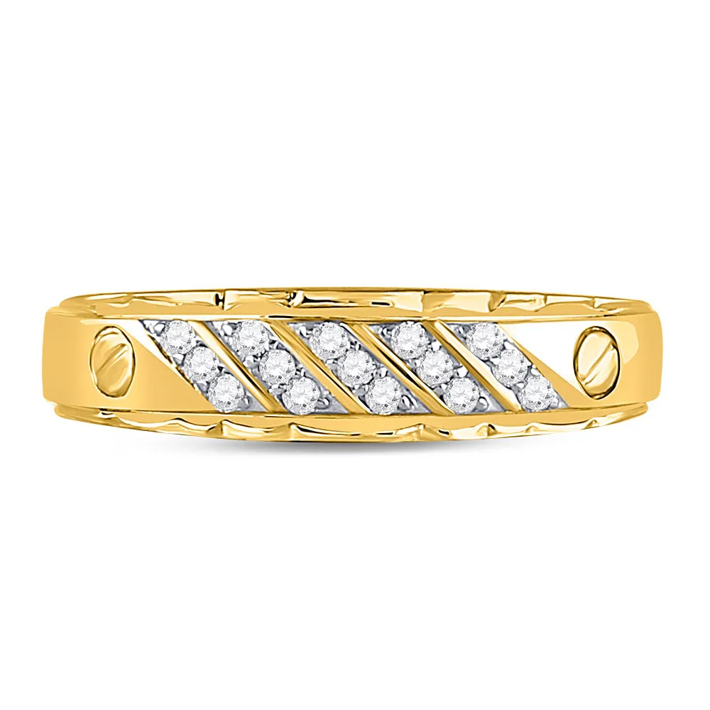 Keene Jewelers 10kt Yellow Gold Mens Round Diamond Wedding Band Ring 1/5 Cttw