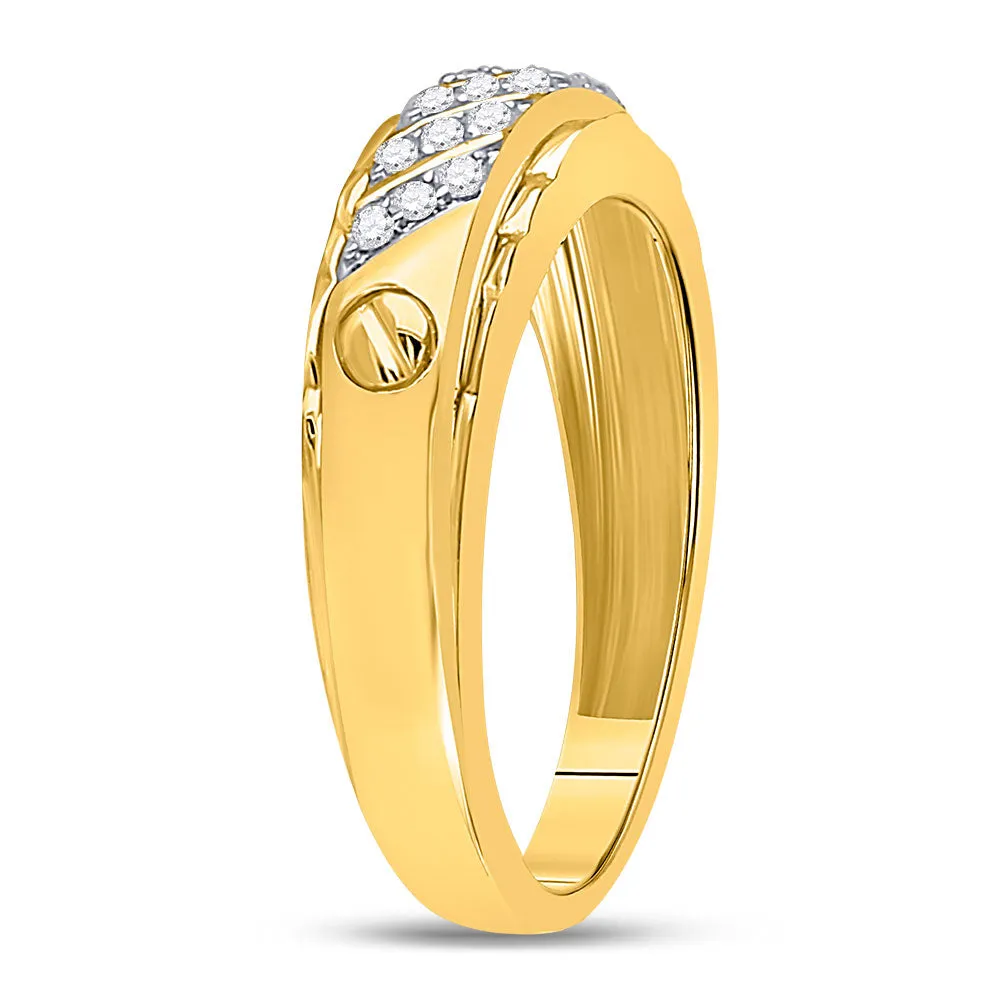 Keene Jewelers 10kt Yellow Gold Mens Round Diamond Wedding Band Ring 1/5 Cttw