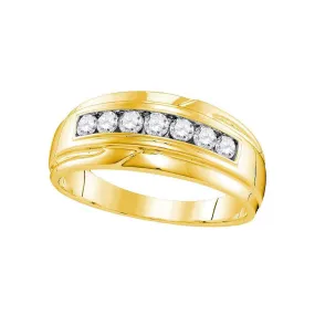 Keene Jewelers 10kt Yellow Gold Mens Round Diamond Wedding Single Row Band Ring 1/2 Cttw