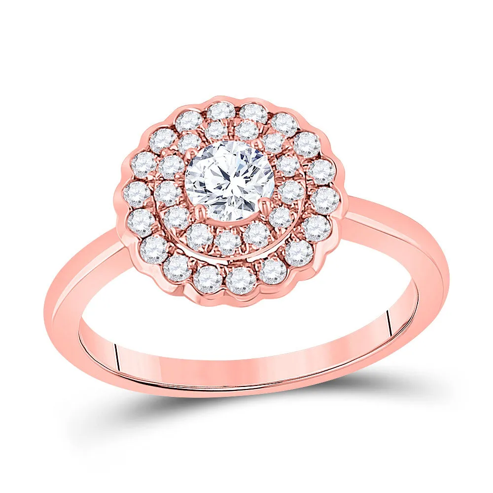 Keene Jewelers 14kt Rose Gold Round Diamond Double Halo Bridal Wedding Engagement Ring 3/4 Cttw