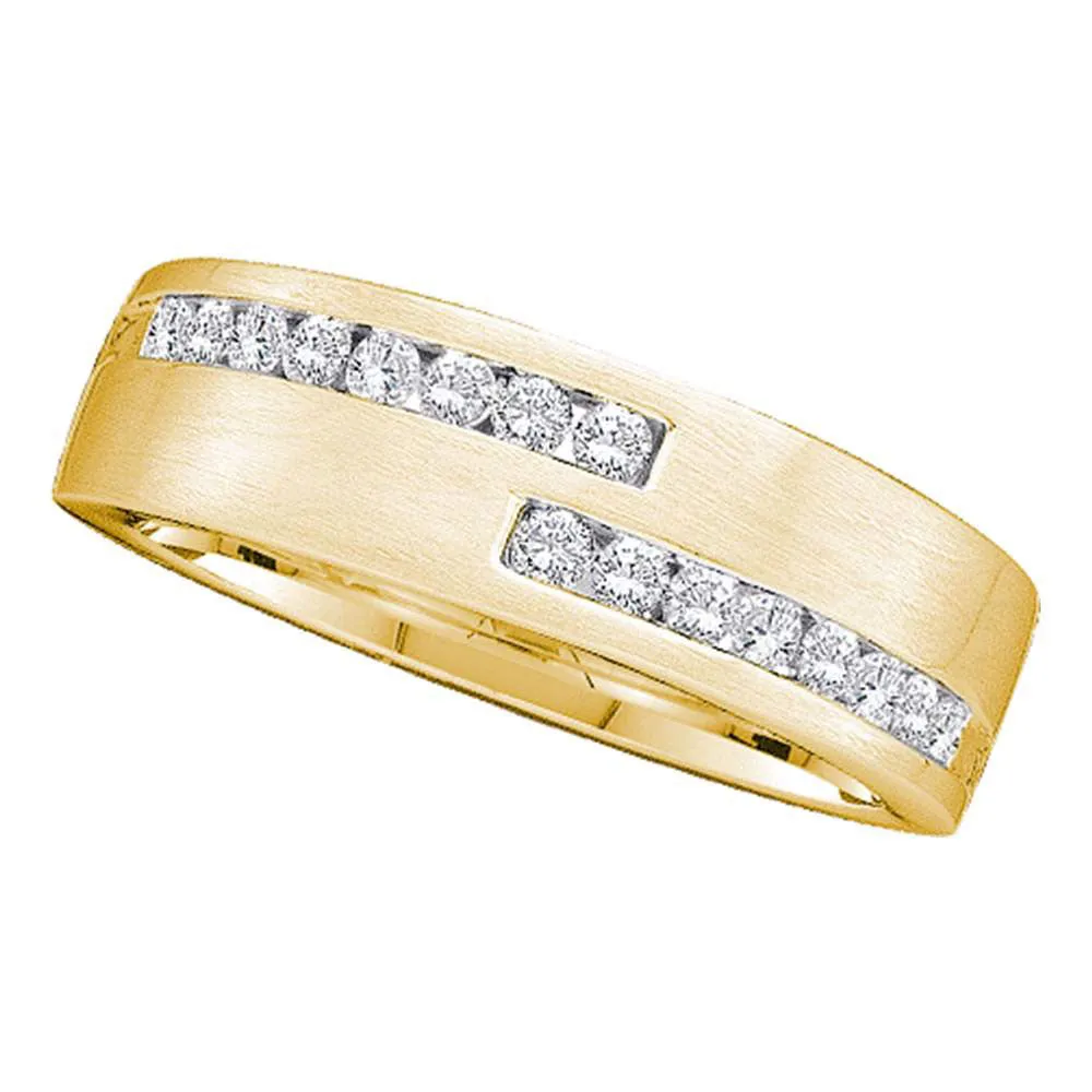 Keene Jewelers 14kt Yellow Gold Mens Round Diamond Double Row Wedding Band Ring 1/2 Cttw