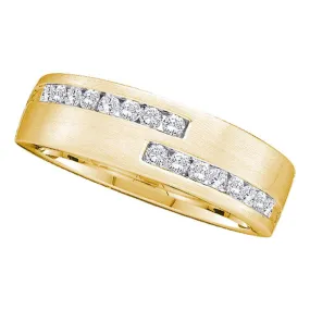 Keene Jewelers 14kt Yellow Gold Mens Round Diamond Double Row Wedding Band Ring 1/2 Cttw