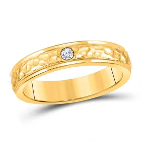 Keene Jewelers 14kt Yellow Gold Mens Round Diamond Hammered Solitaire Wedding Ring 1/12 Cttw