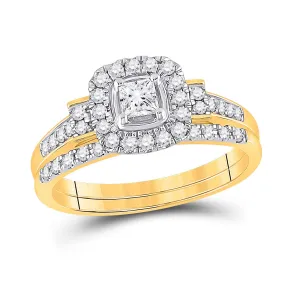 Keene Jewelers 14kt Yellow Gold Princess Diamond Bridal Wedding Ring Band Set 1/2 Cttw