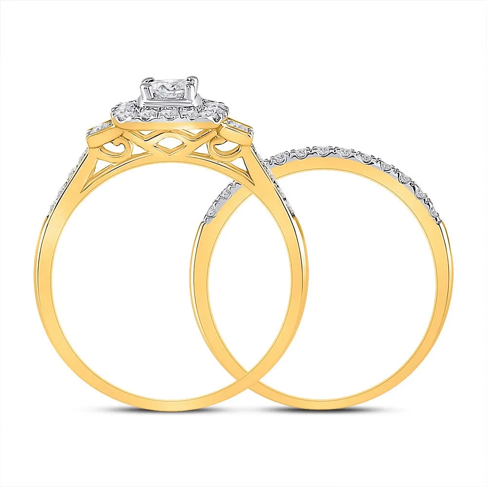 Keene Jewelers 14kt Yellow Gold Princess Diamond Bridal Wedding Ring Band Set 1/2 Cttw