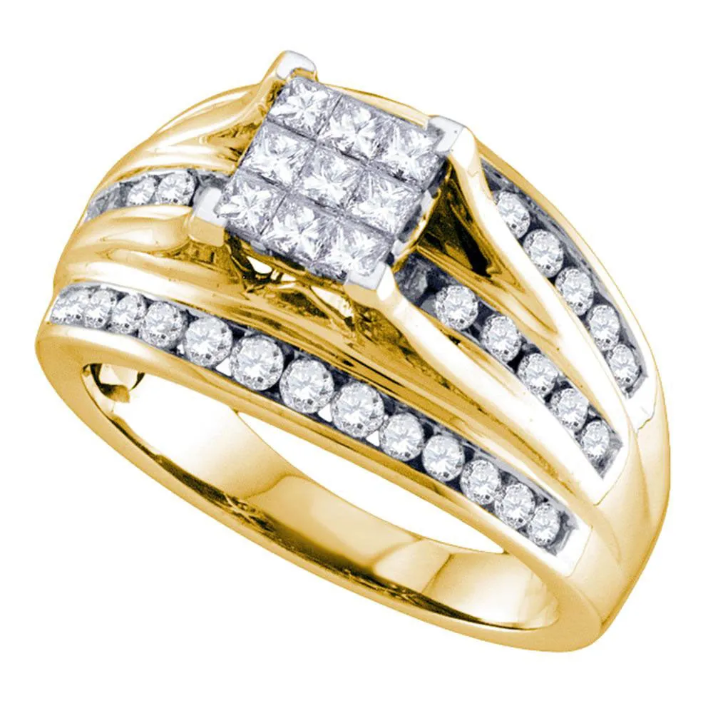 Keene Jewelers 14kt Yellow Gold Princess Diamond Cluster Bridal Wedding Engagement Ring 1 Cttw