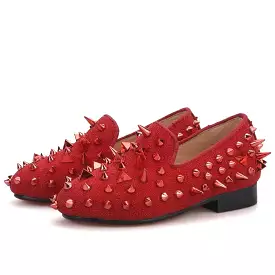 Kid OneDrop Handmade Children Wedding Party And Prom Spikes Red Loafers