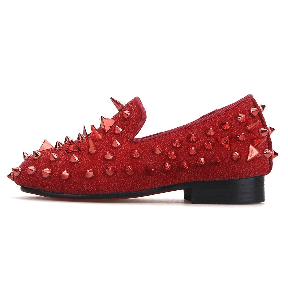 Kid OneDrop Handmade Children Wedding Party And Prom Spikes Red Loafers