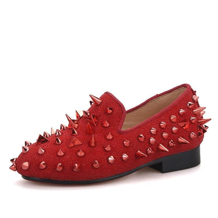 Kid OneDrop Handmade Children Wedding Party And Prom Spikes Red Loafers