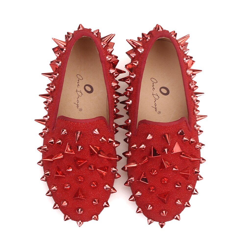 Kid OneDrop Handmade Children Wedding Party And Prom Spikes Red Loafers