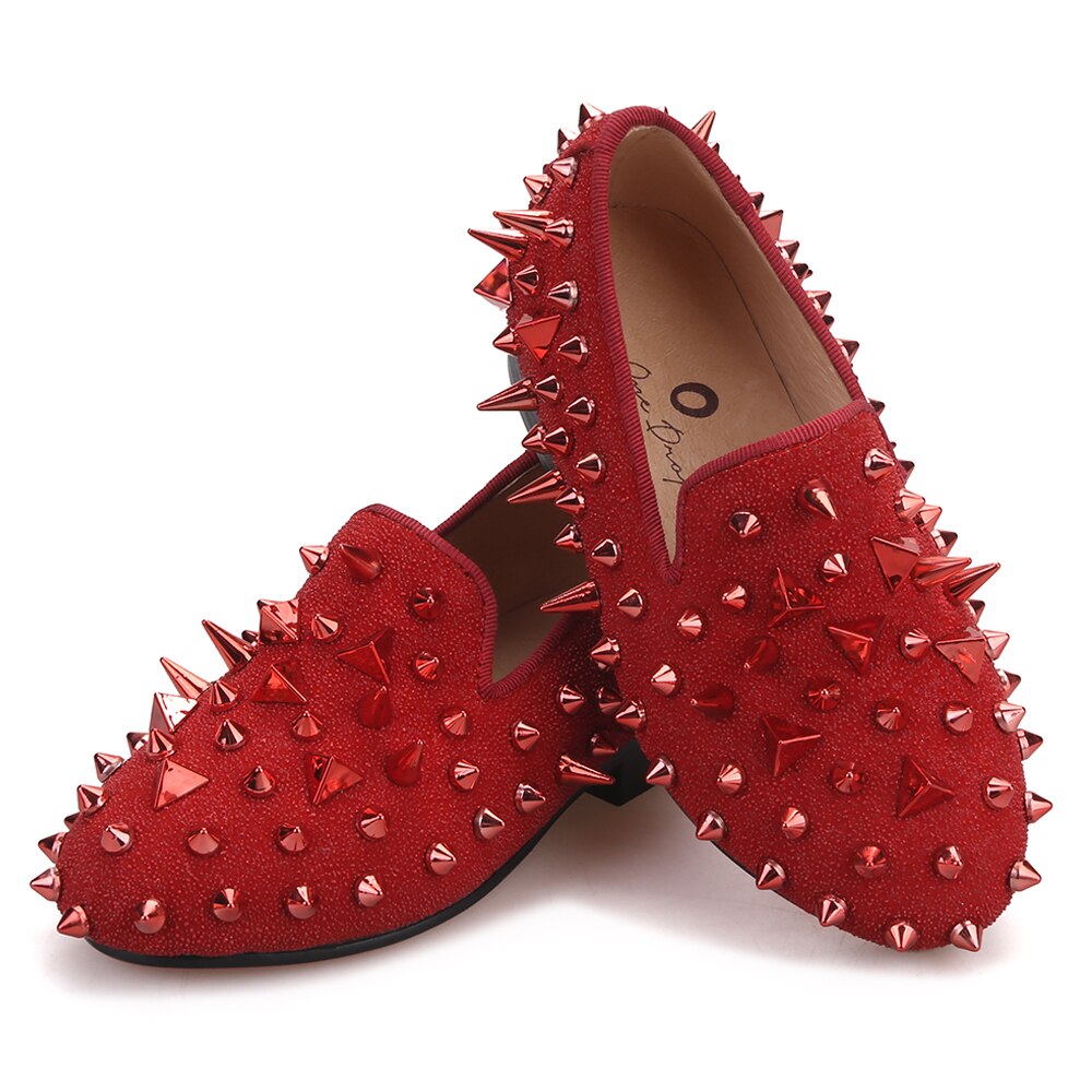 Kid OneDrop Handmade Children Wedding Party And Prom Spikes Red Loafers