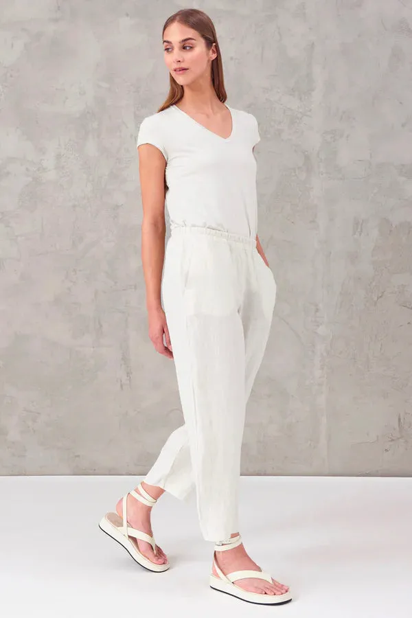 Linen Elastic Waist Trousers - White