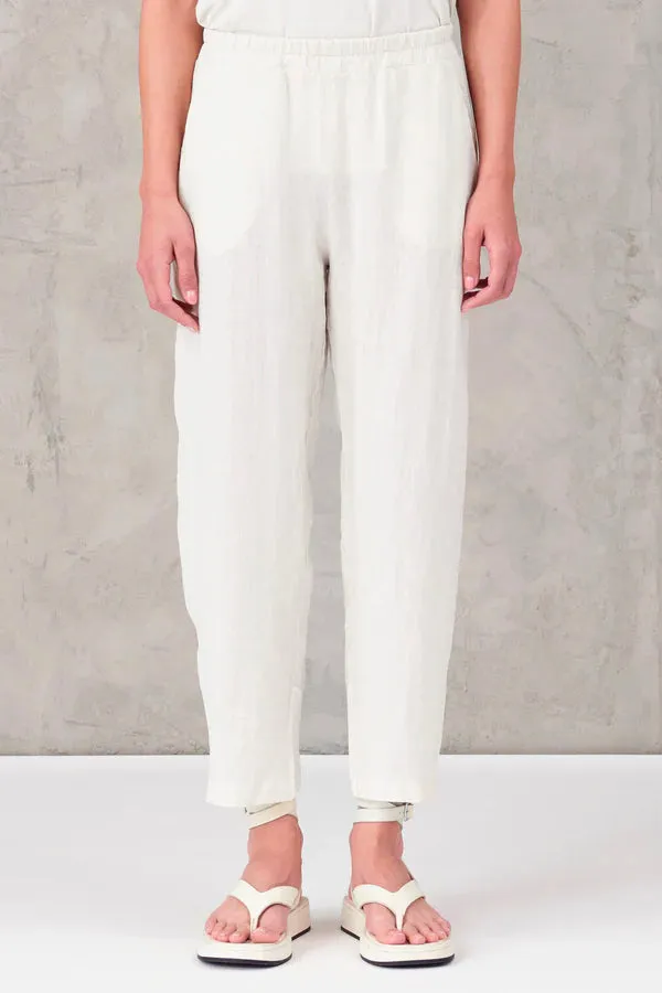 Linen Elastic Waist Trousers - White