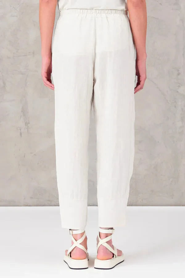 Linen Elastic Waist Trousers - White