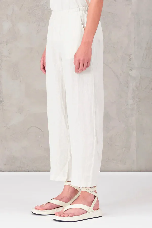 Linen Elastic Waist Trousers - White