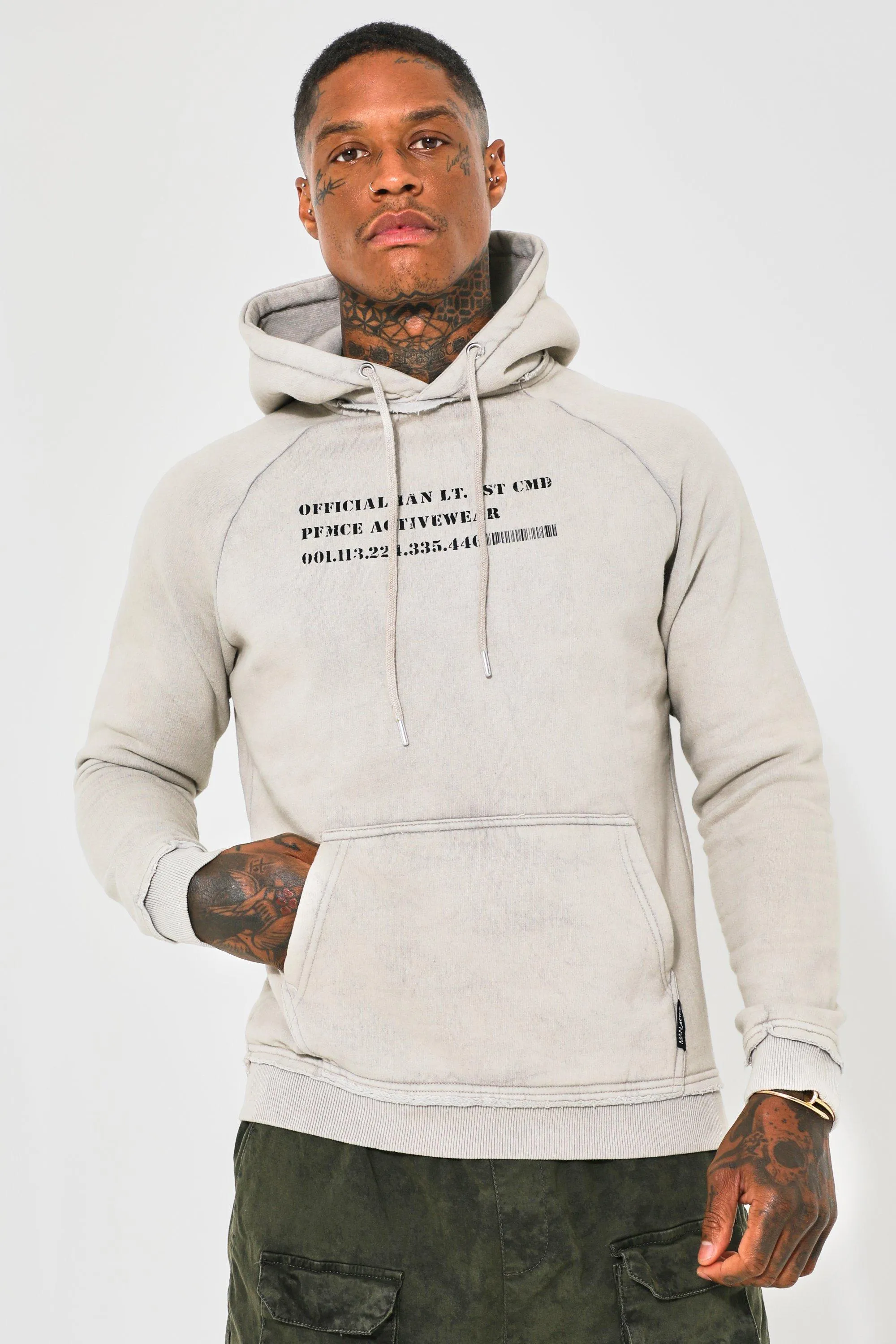 Man Active Gym Acid Wash Hoodie