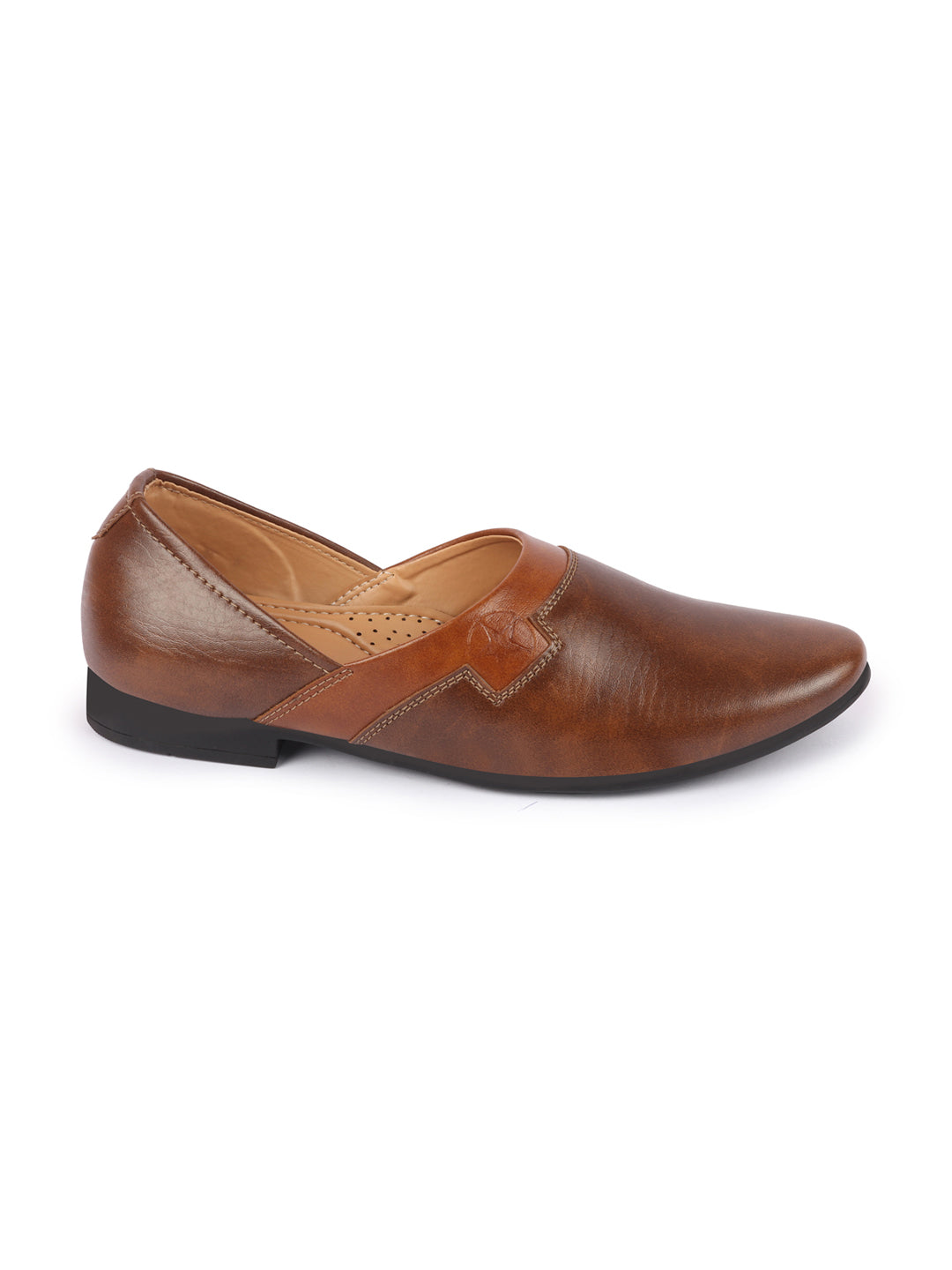 Men Brown Wedding Party Evening Ethnic Colorblocked Slip On Juttis and Mojaris