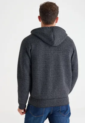 Mens Grey Sherpa Zip Through Knitted Hoodie