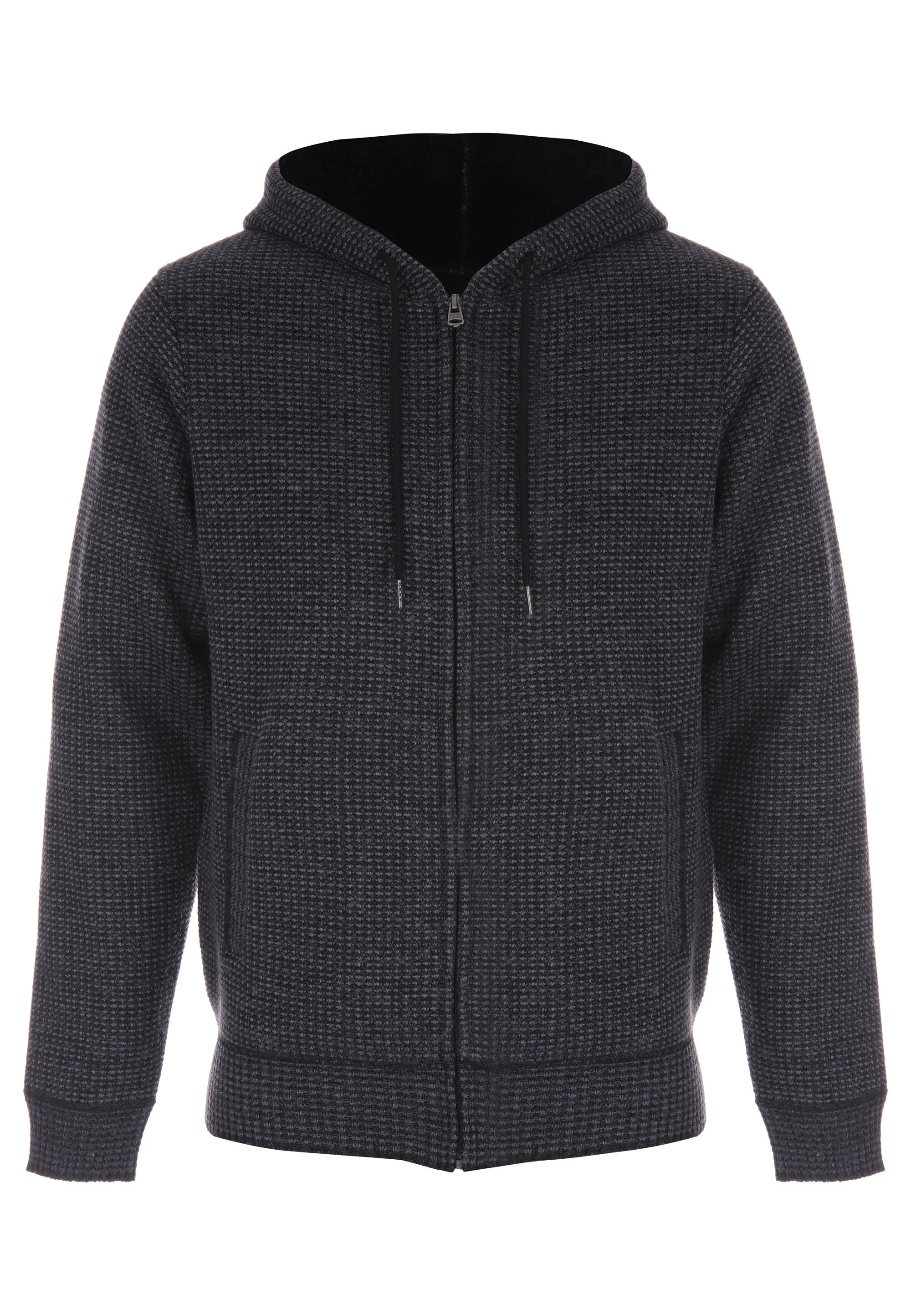 Mens Grey Sherpa Zip Through Knitted Hoodie