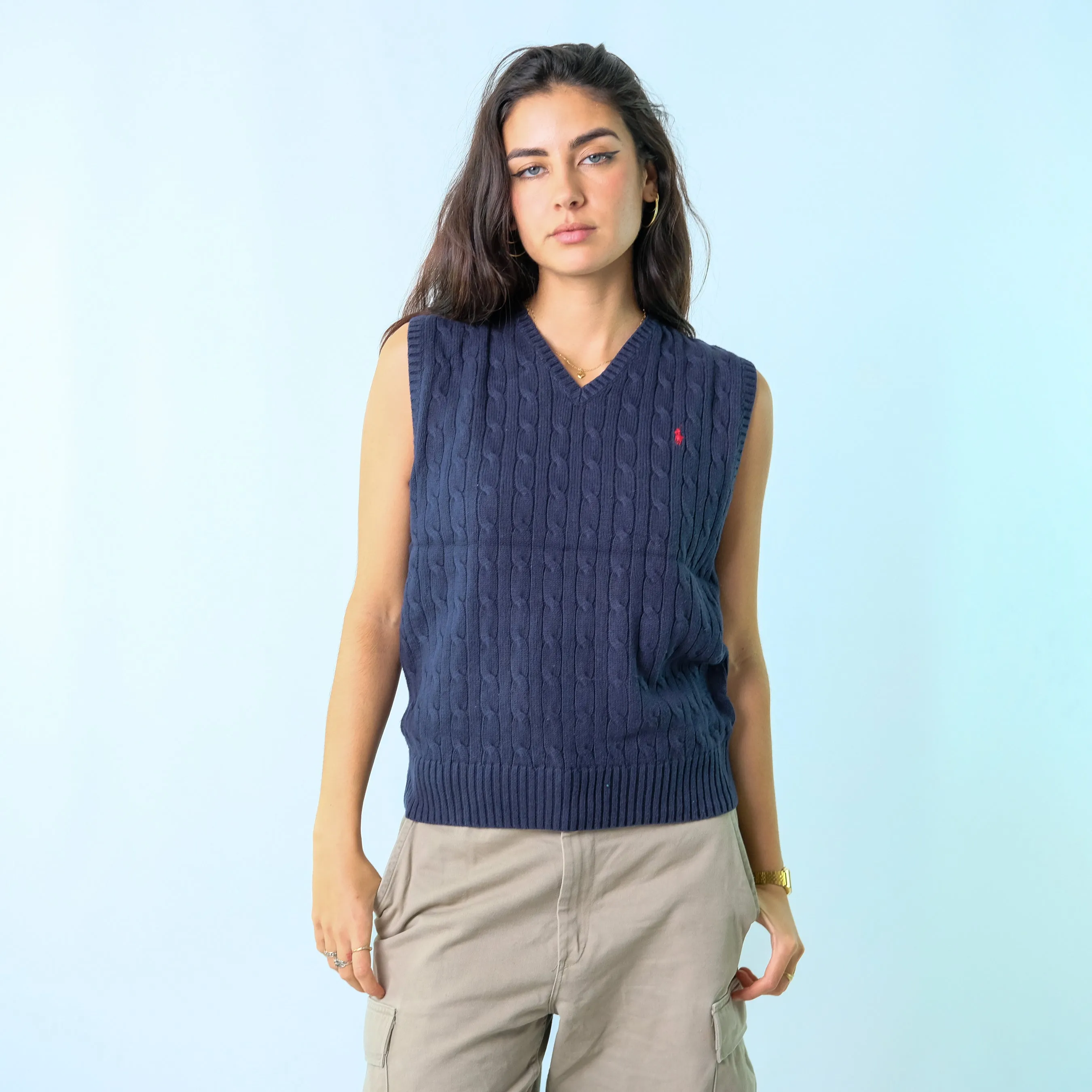 Navy Blue y2ks Polo Ralph Lauren Knit Vest (L)