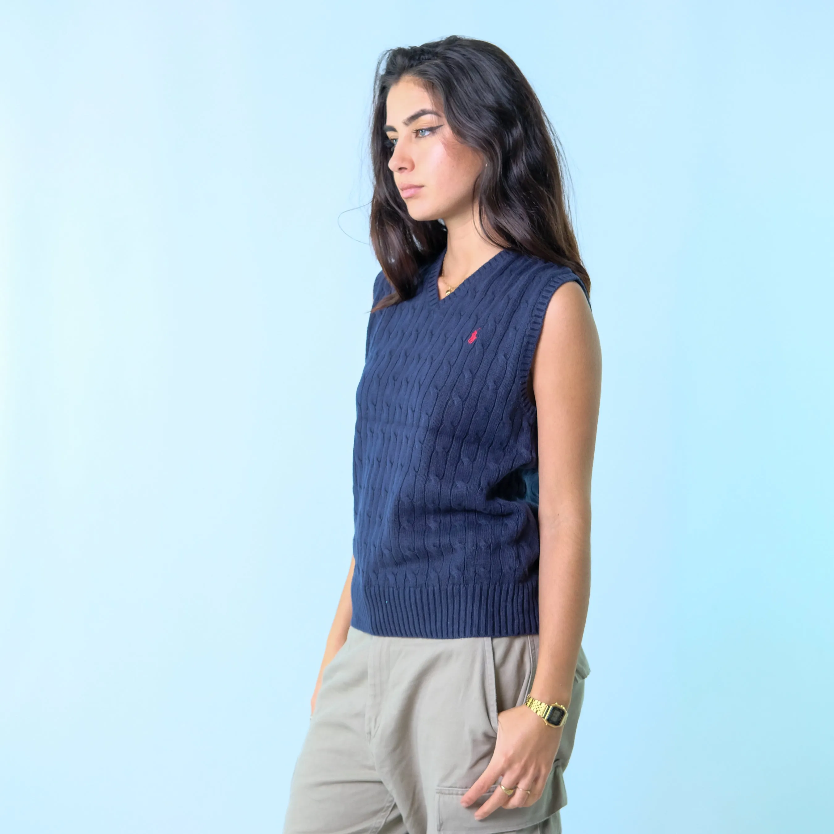 Navy Blue y2ks Polo Ralph Lauren Knit Vest (L)