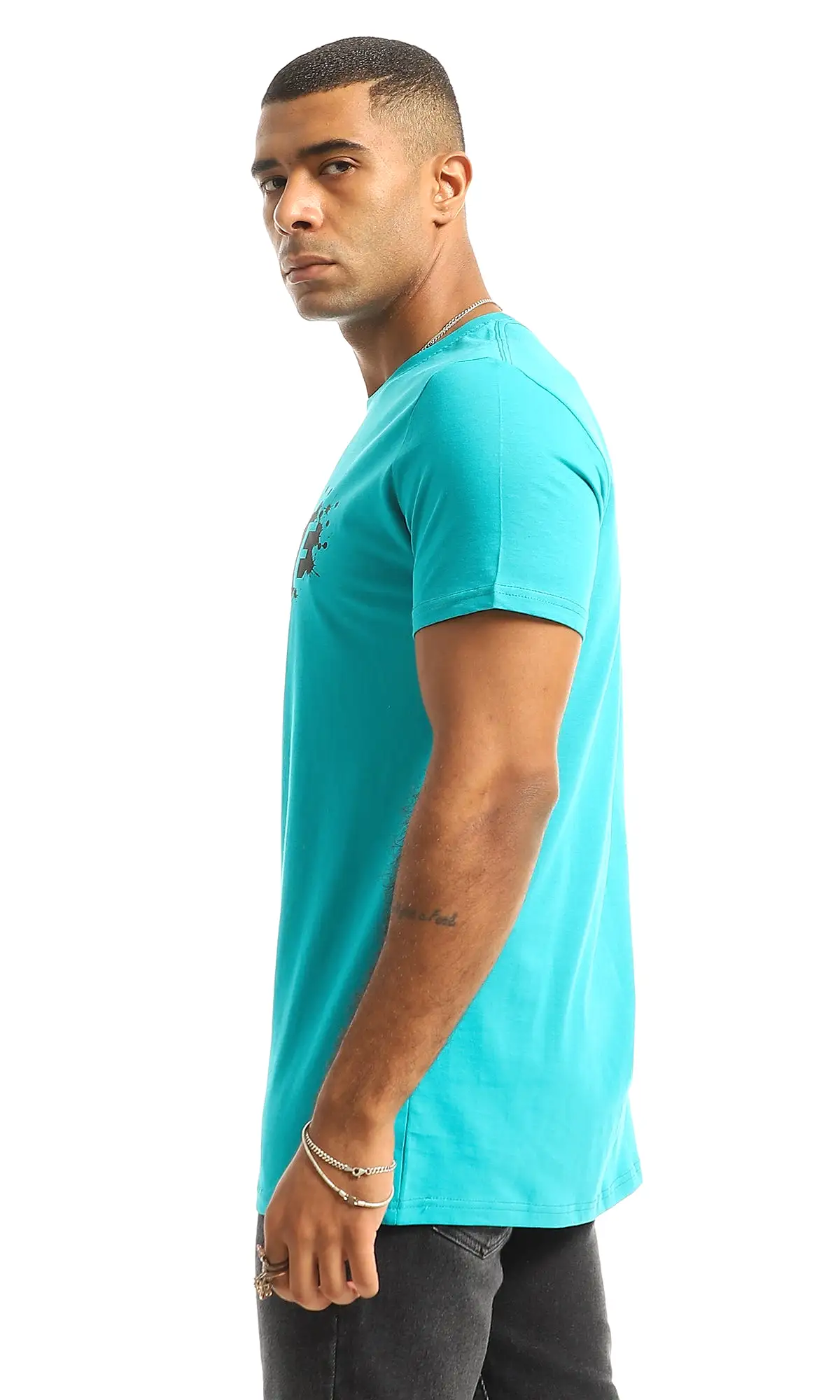 O154997 Chest Printed Hustle Dark Turquoise Tee