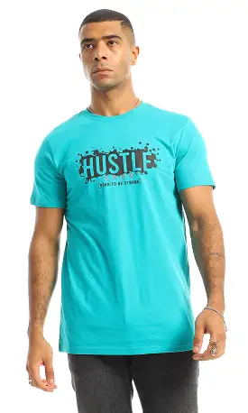 O154997 Chest Printed Hustle Dark Turquoise Tee