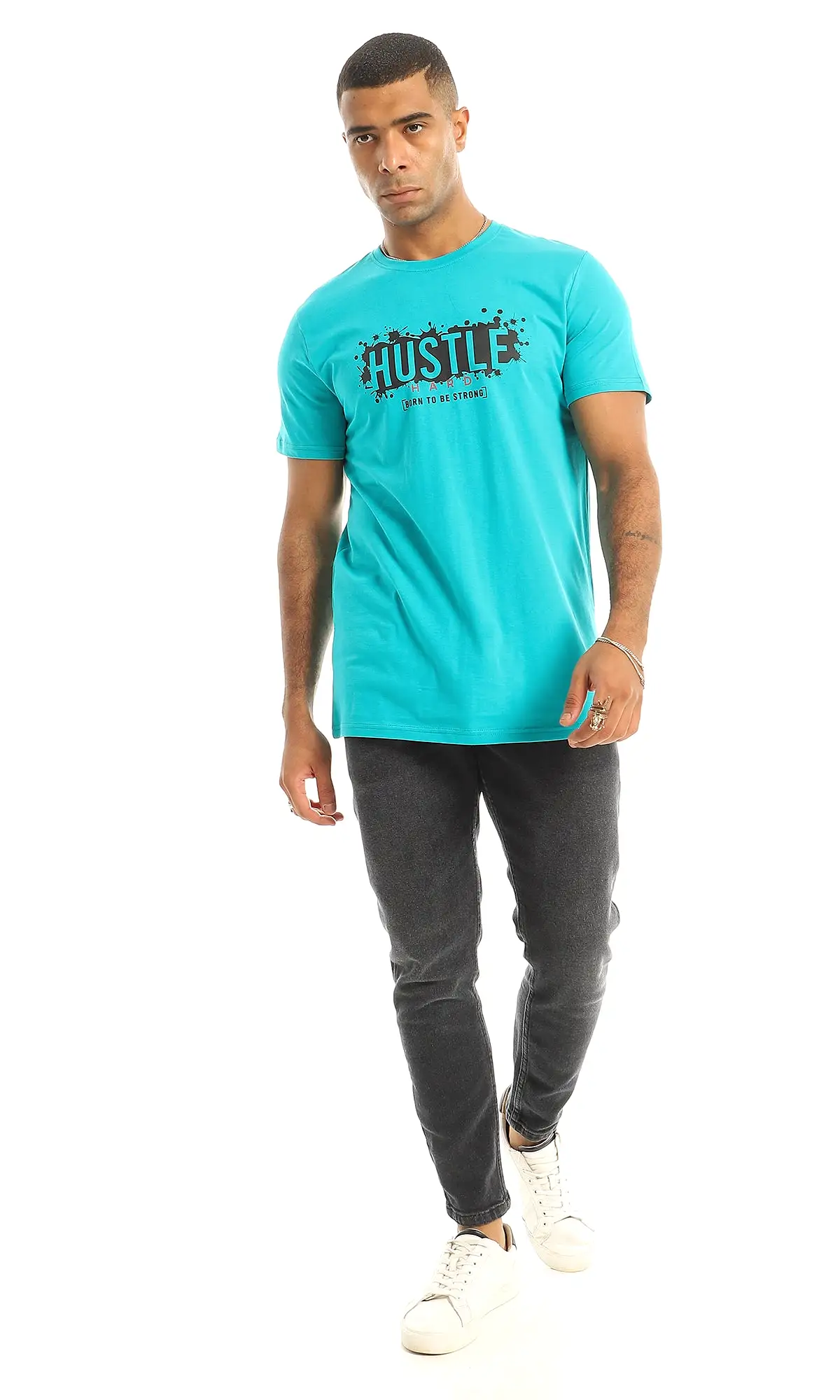 O154997 Chest Printed Hustle Dark Turquoise Tee