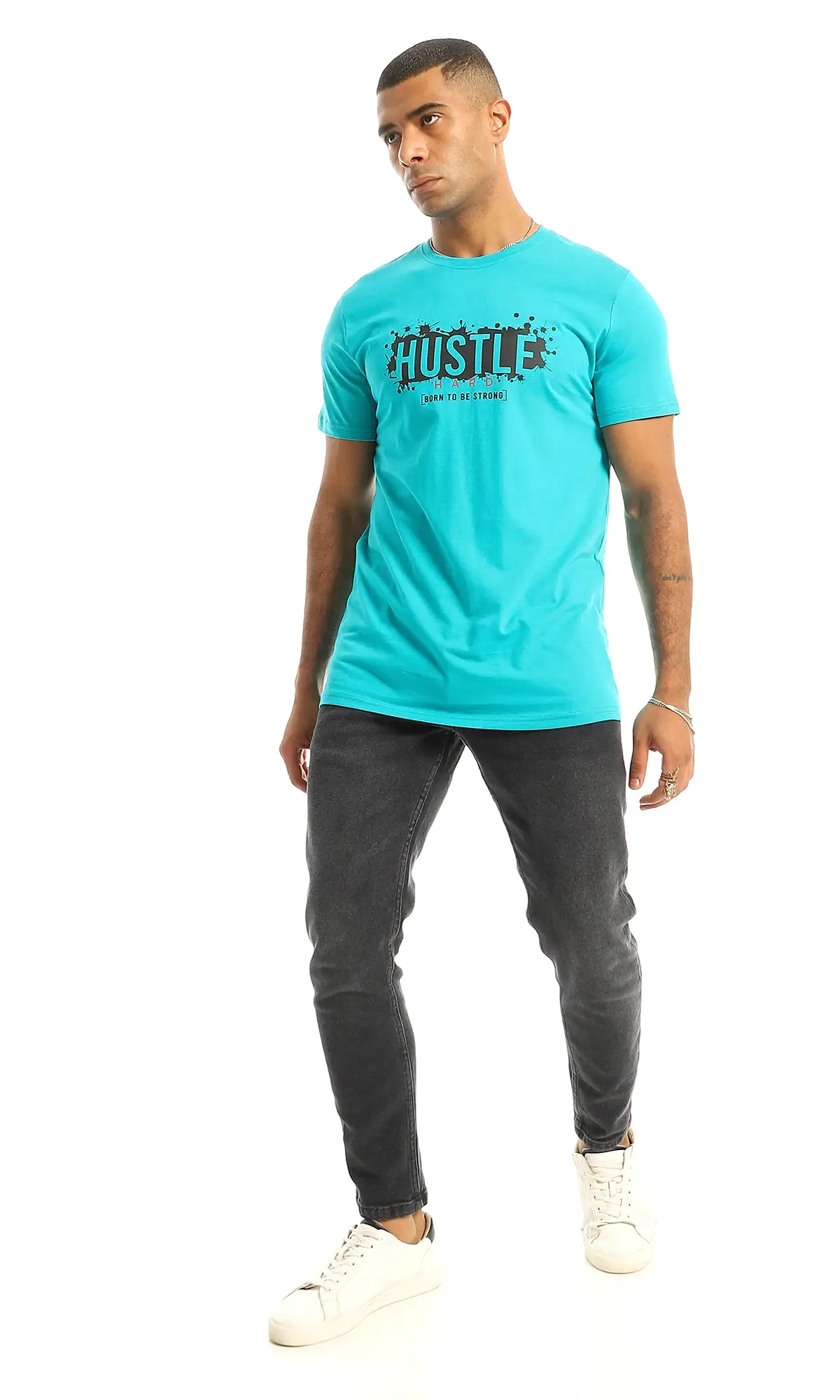 O154997 Chest Printed Hustle Dark Turquoise Tee