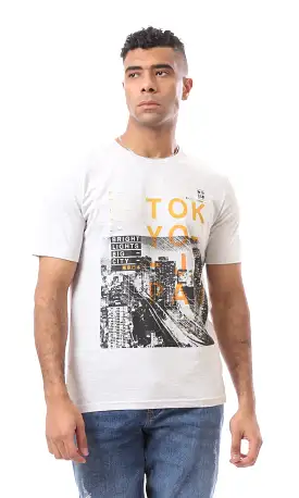 O163358 Heather Light Grey Tokyo-Japan Photo Print T-Shirt