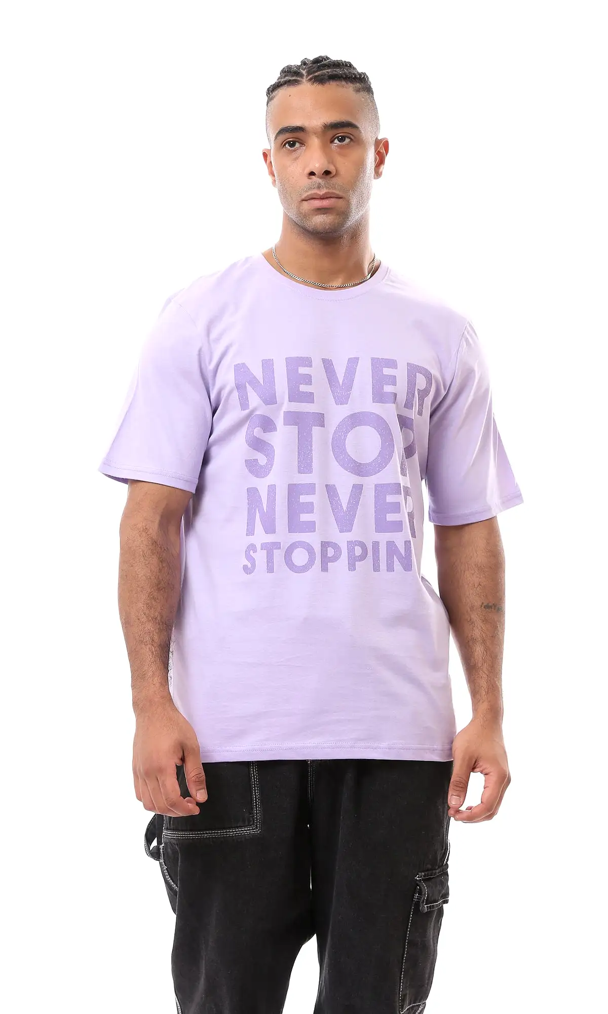 O163361 Light Purple Slip On Tee With Front Print