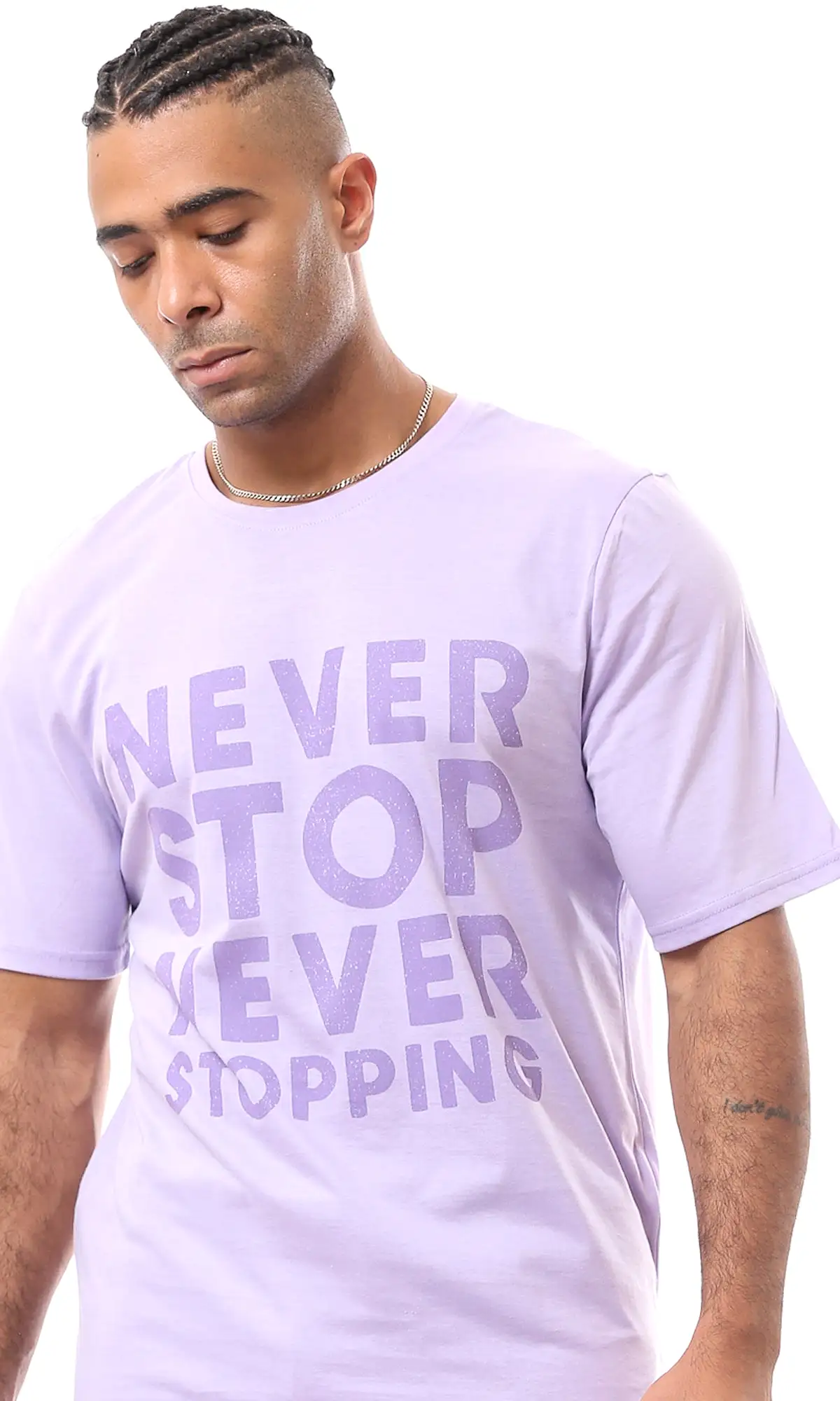 O163361 Light Purple Slip On Tee With Front Print