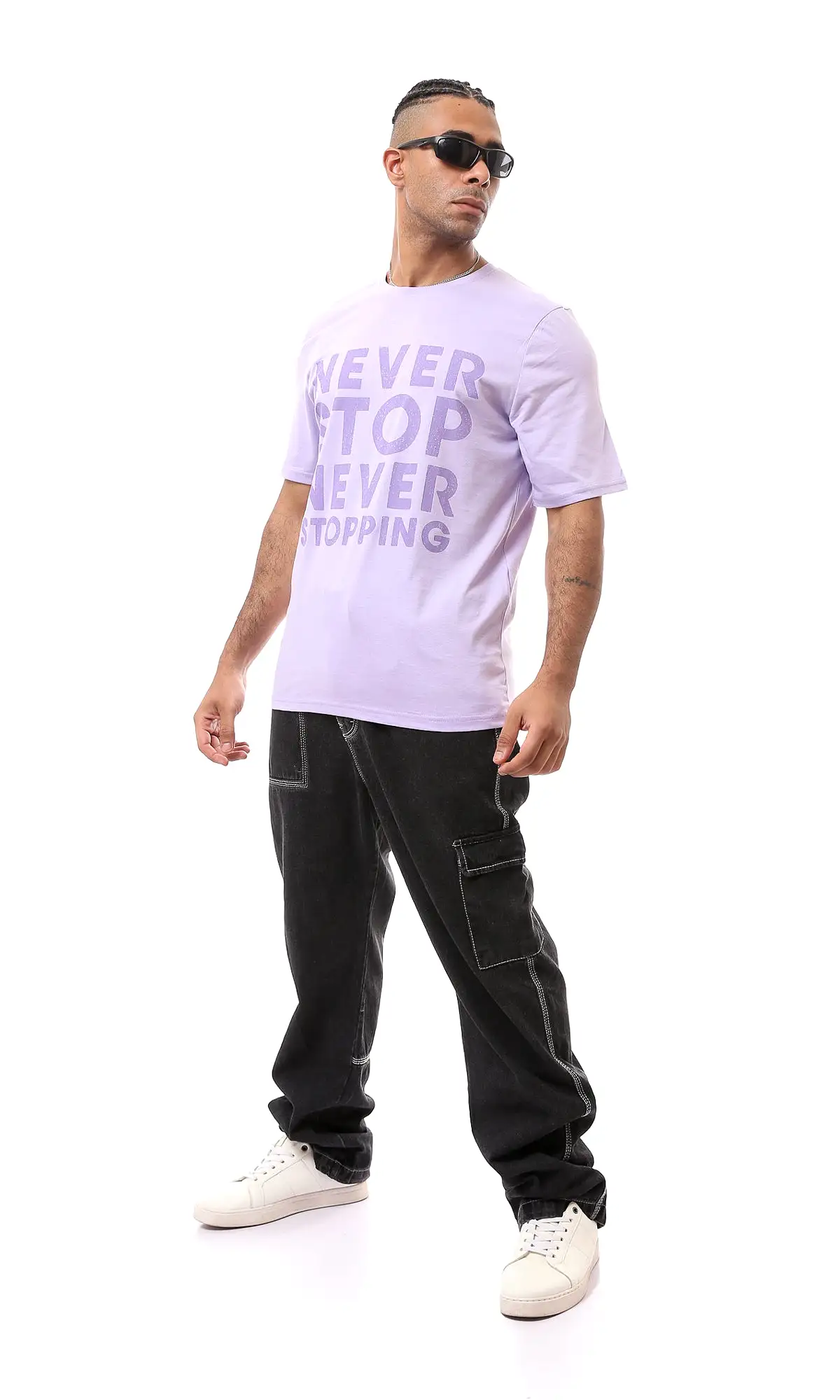 O163361 Light Purple Slip On Tee With Front Print