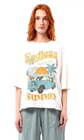 O178794 Printed Endless Summer Elbow Sleeves White Tee