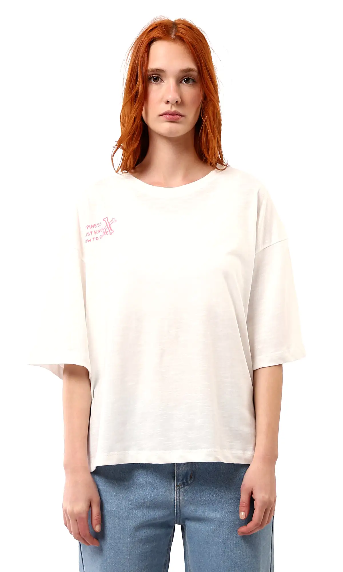 O181666 Off-White Elbow Sleeves Relaxed Fit Summer Tee