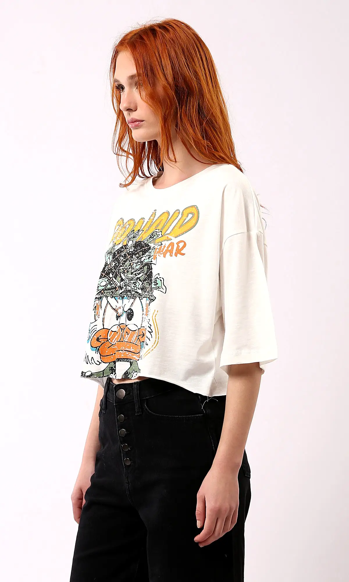 O181685 Donald Print Off-White Tee With Crew Neck