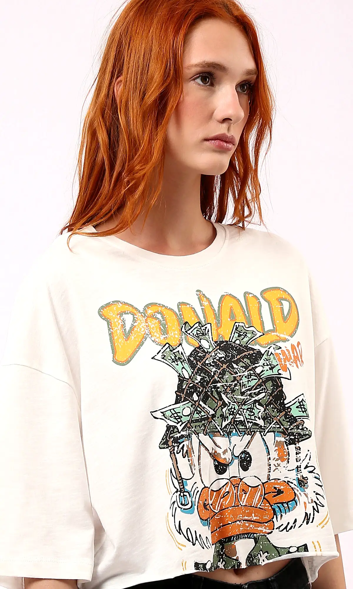 O181685 Donald Print Off-White Tee With Crew Neck