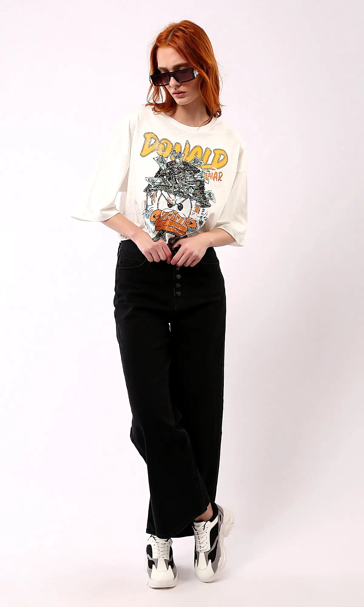 O181685 Donald Print Off-White Tee With Crew Neck