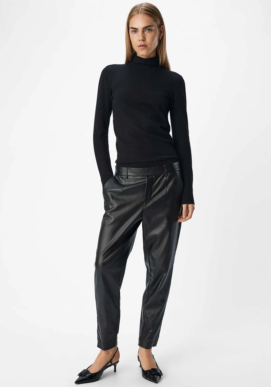 Object Melba Lisa Coated Slim Leg Trousers, Black