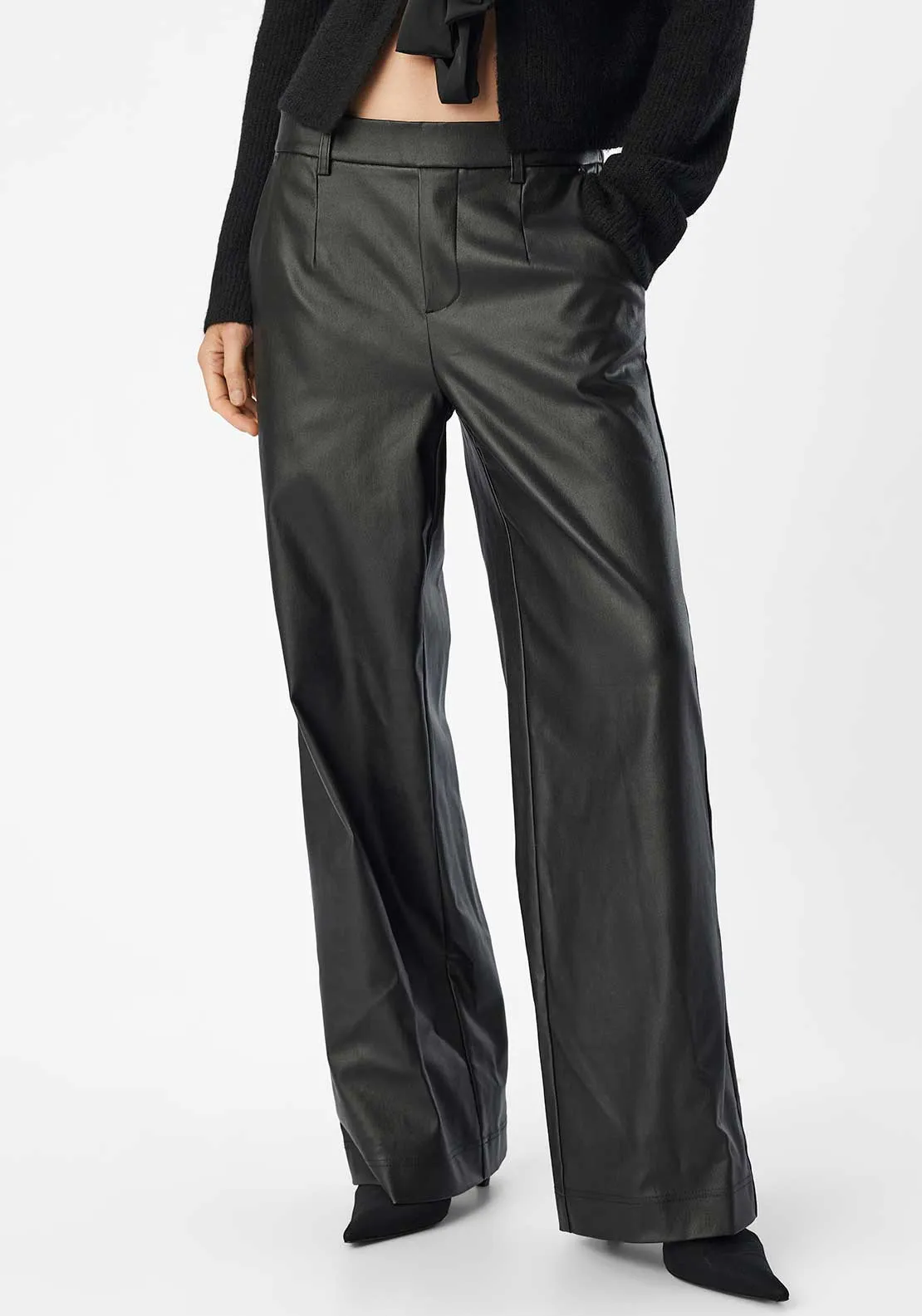 Object Melba Lisa Coated Wide Leg Trousers, Black