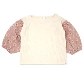 oh baby! Nellie Sweaterknit Blouse - Starburst Print Puff Sleeves - Vanilla