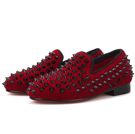 OneDrop Children Red Kid Velvet Handmade Party Wedding And Prom Loafers