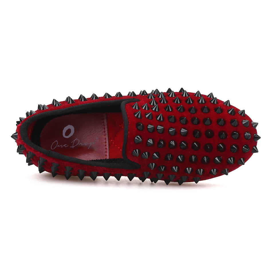 OneDrop Children Red Kid Velvet Handmade Party Wedding And Prom Loafers