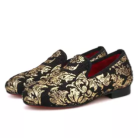 OneDrop Children Velvet Kid Handmade Gold Print Party Wedding Prom Loafers